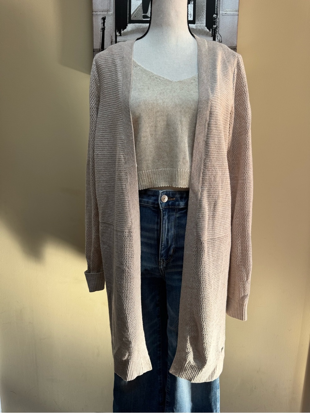 Abercrombie and Fitch Women’s Open-Front Light Beige Cardigan Sweater